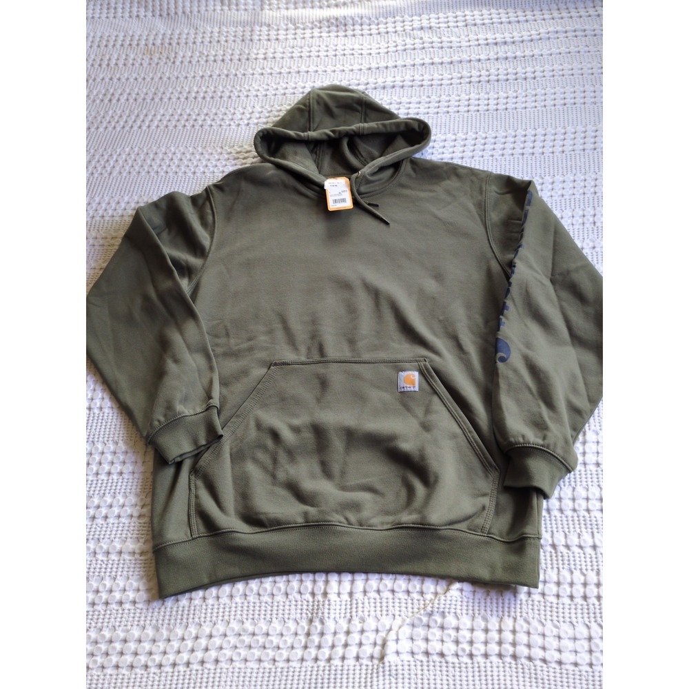 NWT Carhartt Loose Fit Mid-weight Logo Graphic Hoodie Sweatshirt Green Sz Large